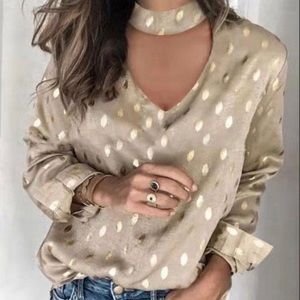 *New* gold halter blouse with long sleeves